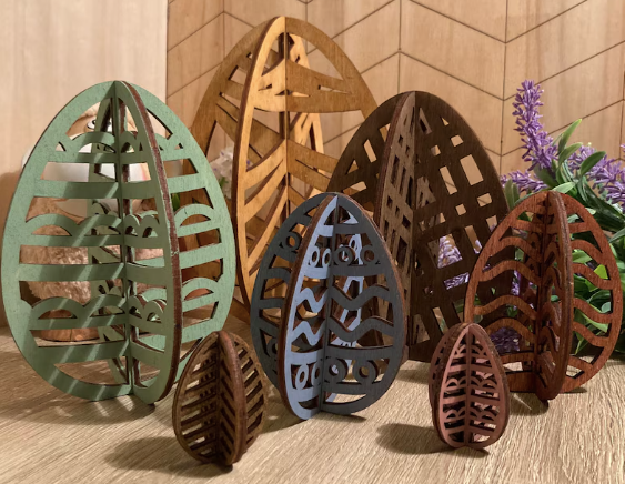 Huevos de madera decorativos 3D